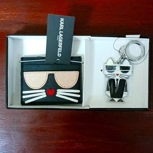 New in Box Black and White Cat Karl Lagerfeld Keychain and Card Holder